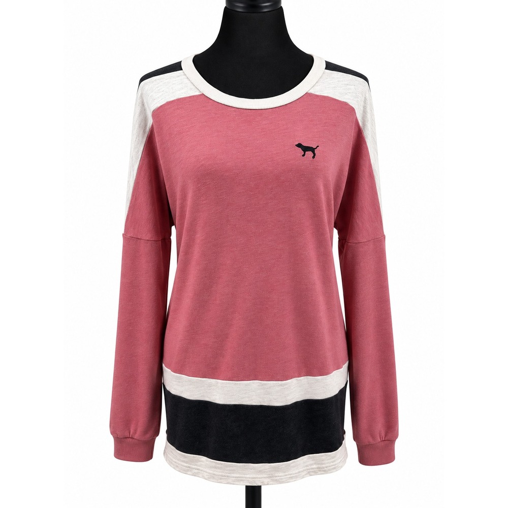 PINK Victoria's Secret Womens Long Sleeve Crew T-Shirt Small Gray Purple Sequins